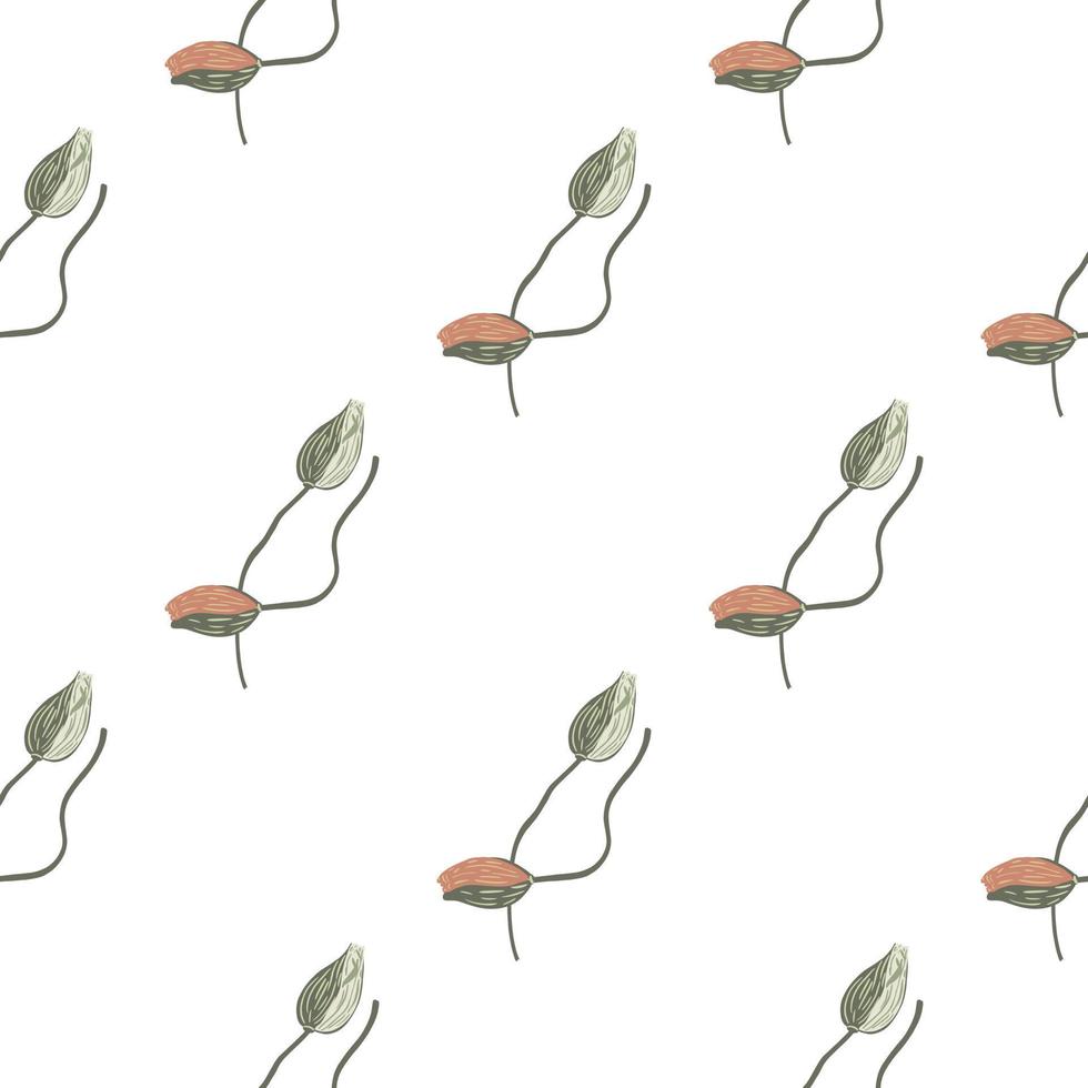 Hand drawn seamless pattern with isolated poppy bud ornament. Flowers backdrop with white background. vector