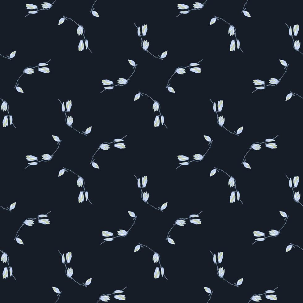 Seamless pattern Magnolias on dark background. Beautiful texture with spring white flowers. vector