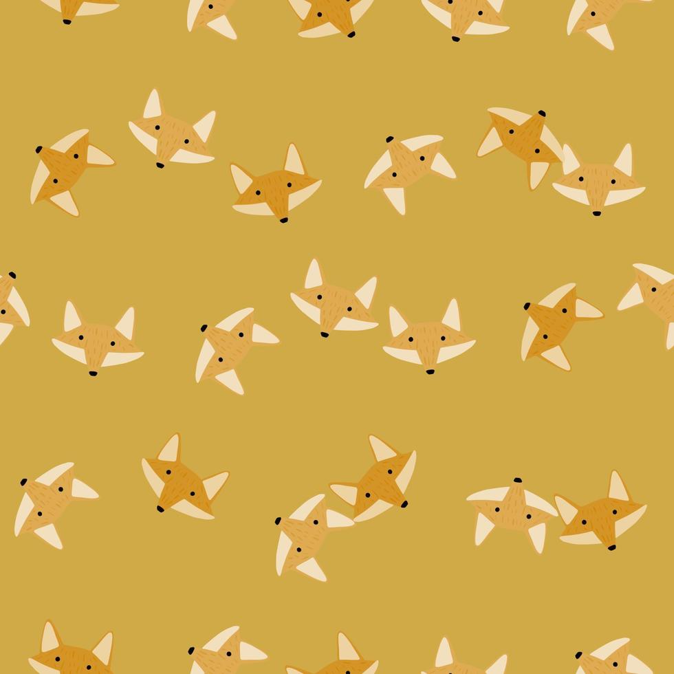 Fox pattern seamless in freehand style. Head animals on colorful background. Vector illustration for textile.