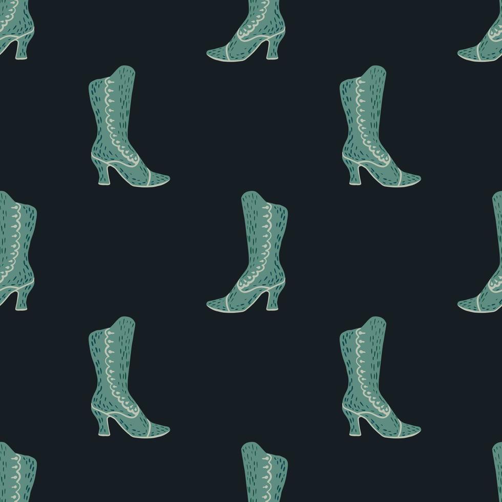 Minimalistic dark seamless pattern with turquoise light boots. Navy blue background. vector