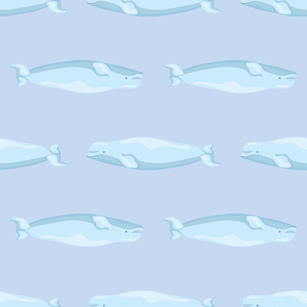 Seamless pattern Beluga on linght blue background. Template of cartoon character of ocean for children. vector