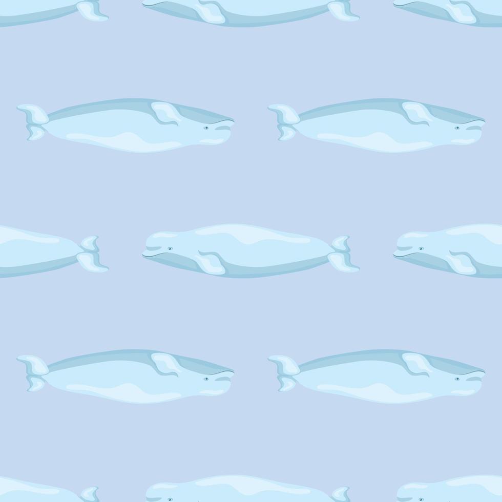 beluga de patrones sin fisuras sobre fondo azul claro. plantilla de personaje de dibujos animados del océano para niños. vector