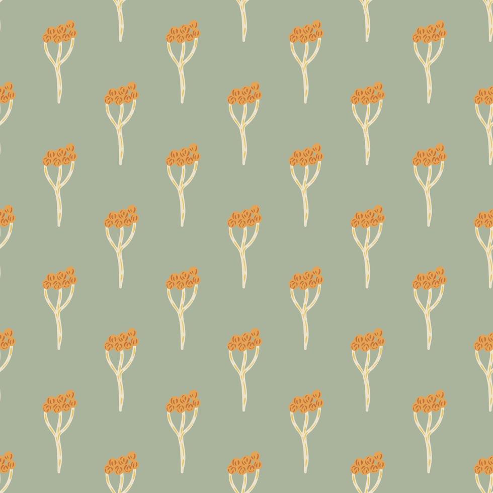 Orange small seamless pattern with orange little yarrow ornament. Pale blue background. Simple style. vector