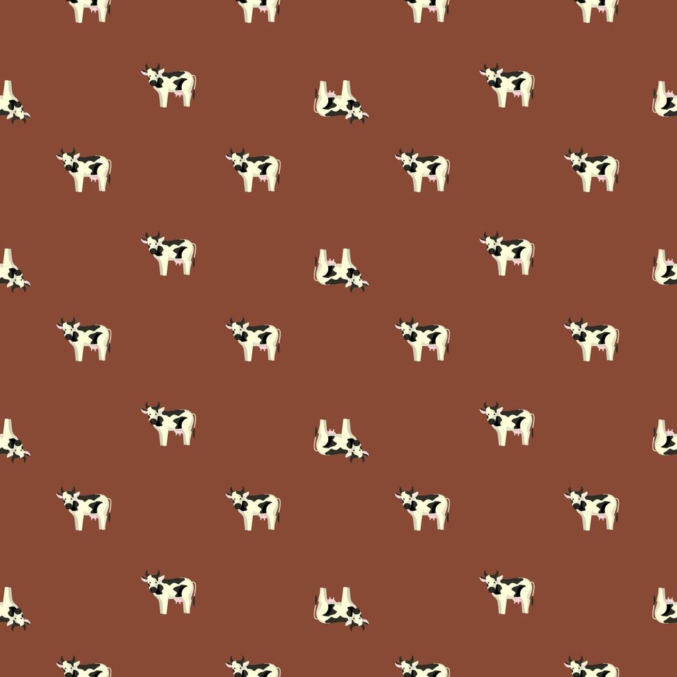 Seamless pattern cow on brown background. Texture of farm animals for any purpose. vector