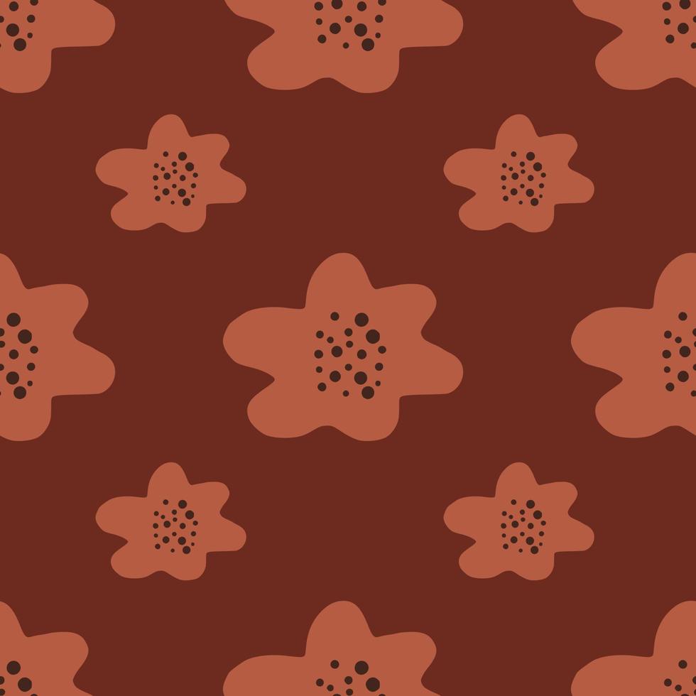 Flora seamless botanic pattern with simple flowers silhouettes print. Maroon palette. Creative print. vector