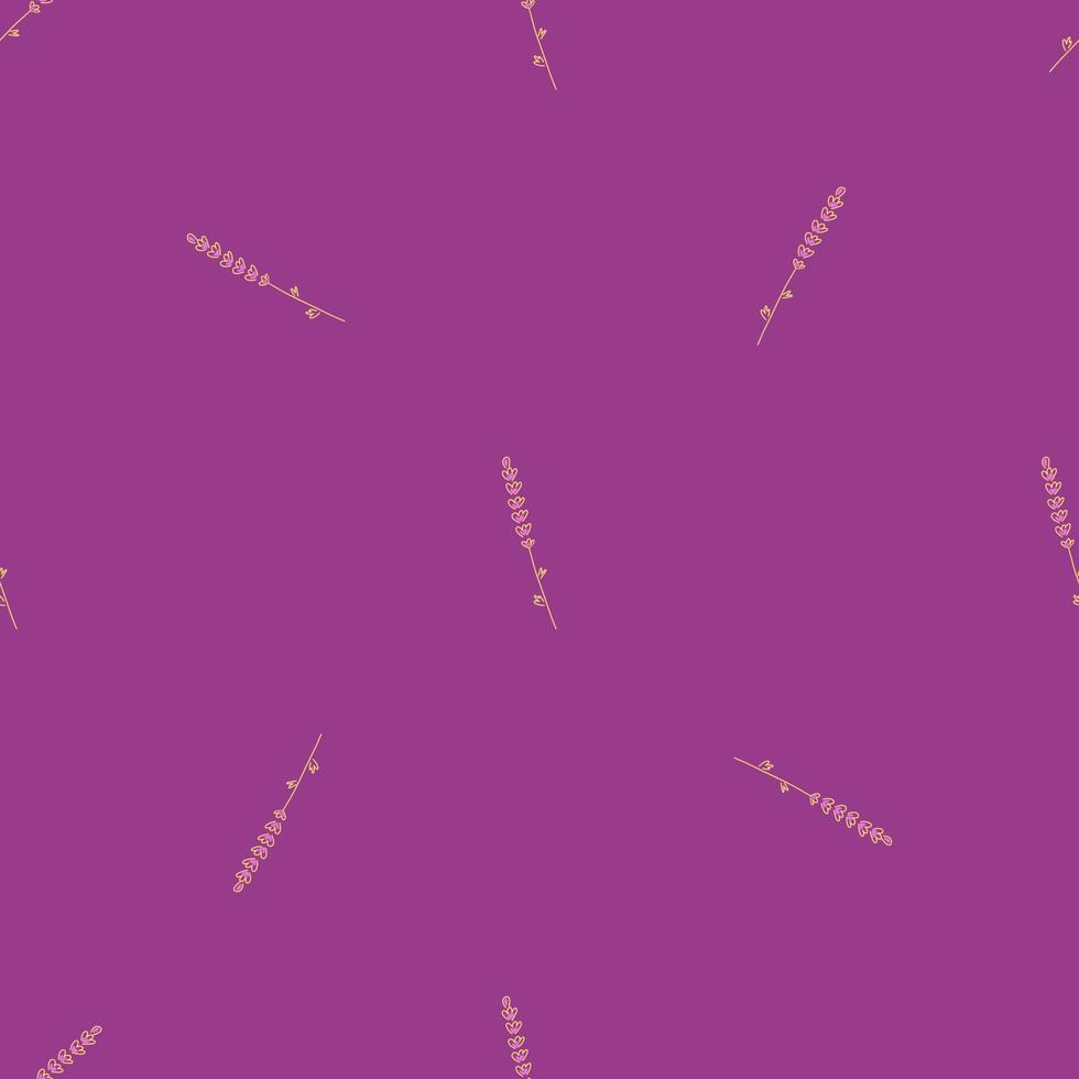 Organic seamless pattern with aromatic lavender branches elements. Bright purple background. Doodle style. vector