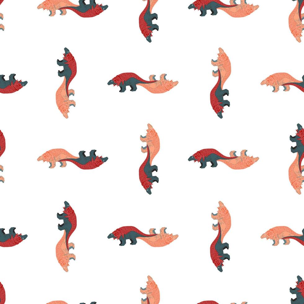 Seamless isolated pattern with geometric pink dinosaurs shapes. White background. Hand drawn backdrop. vector