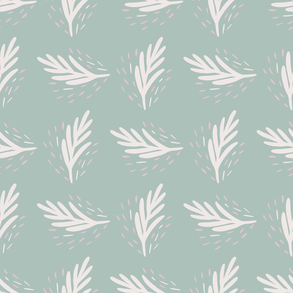 Seamless pattern fir twig on mint background. Vector geometric template in doodle style. Christmas forest texture.