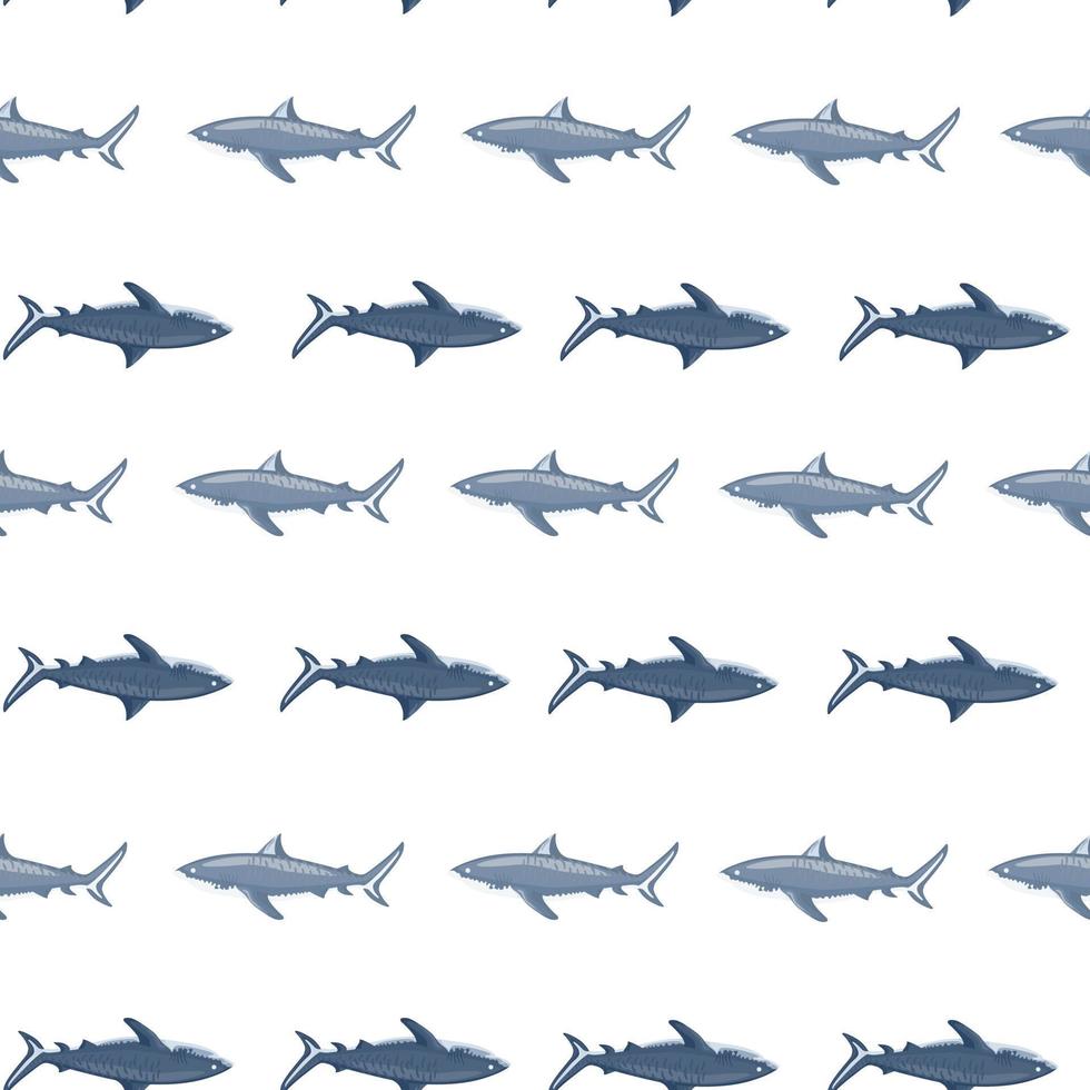 Seamless pattern Tiger shark isolated on white background. Textured of marine fish for any purpose. vector