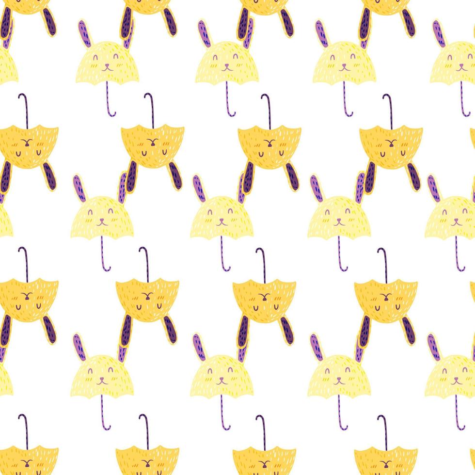 Umbrella bunny seamless pattern. Funny characters background. vector