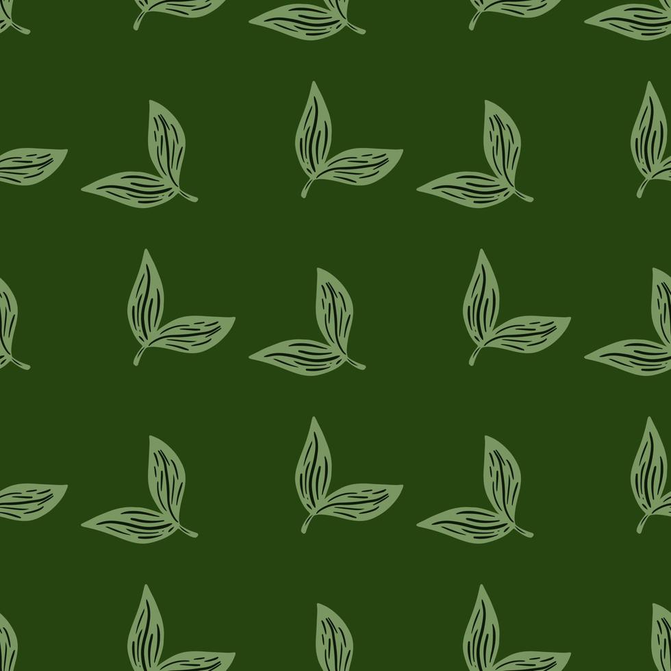 patrón sin costuras a base de hierbas con siluetas de hojas simples contorneadas. telón de fondo de follaje. fondo verde vector
