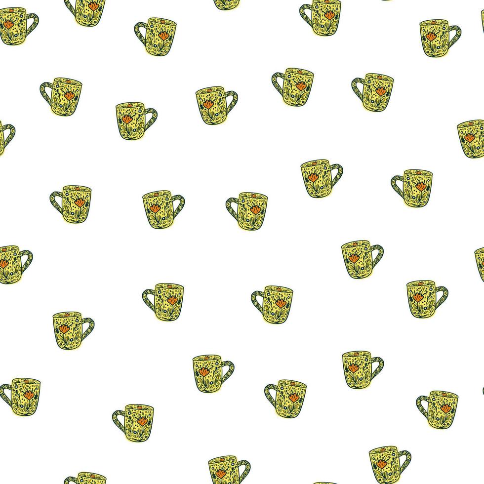 Cute mugs seamless pattern. Background of teatime. vector