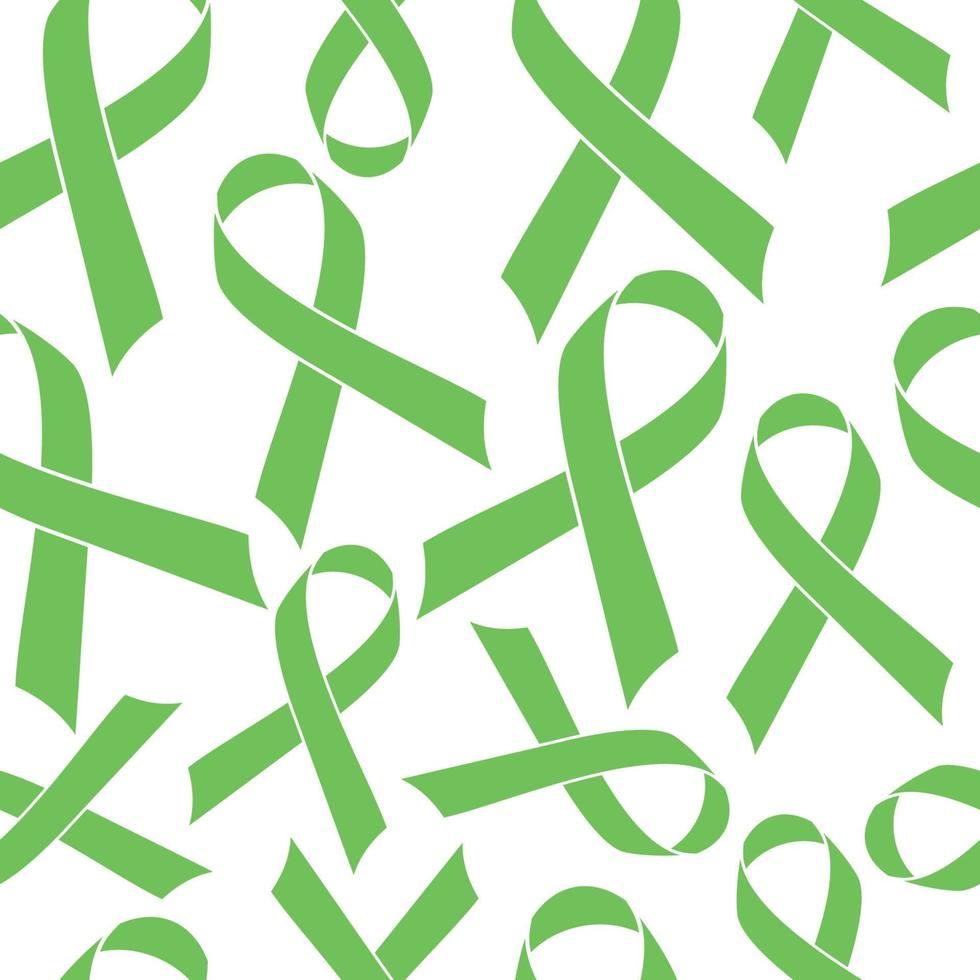 Lymphoma cancer green ribbon isolated on white background. Seamless pattern. vector