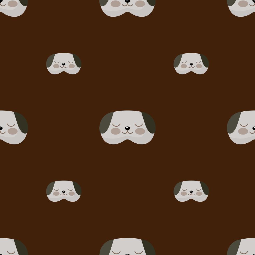 Dog head gray color geometric seamless pattern on dark brown background. Children graphic design element for different purposes. vector