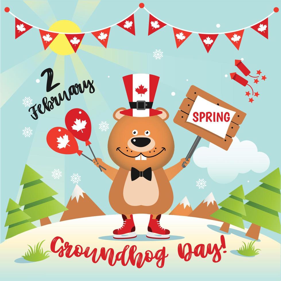 Happy Groundhog Day design in Canada with cute and funny groundhog vector