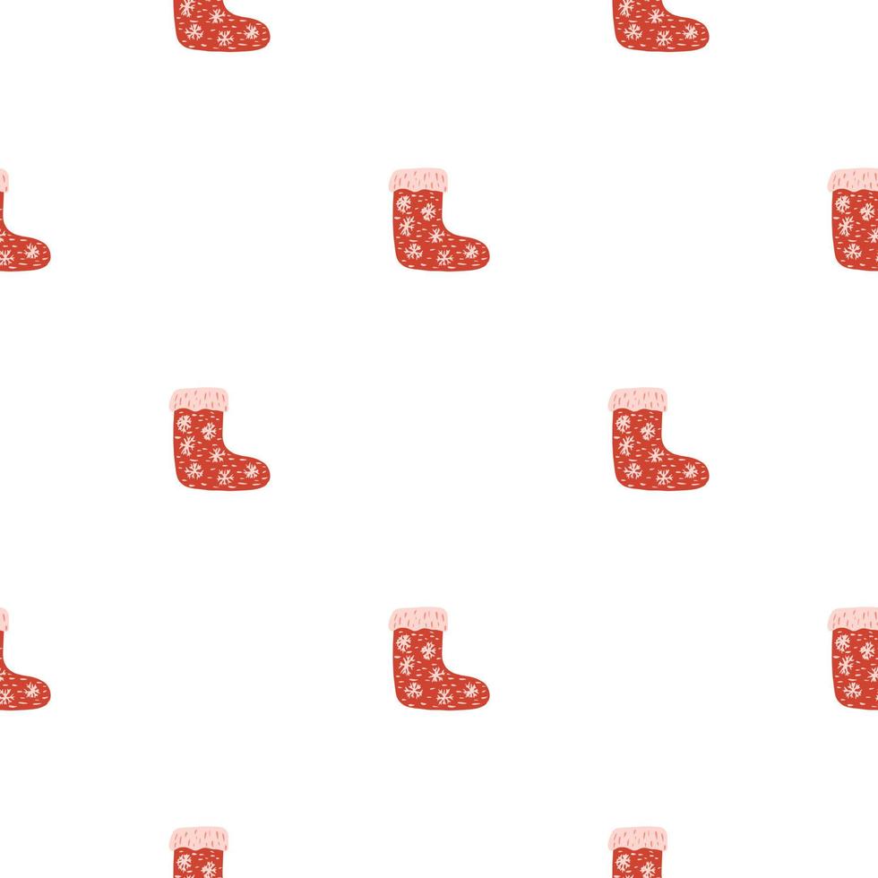 Isolated seamless pattern with red christmas socks ornament. White background. Doodle decor print. vector