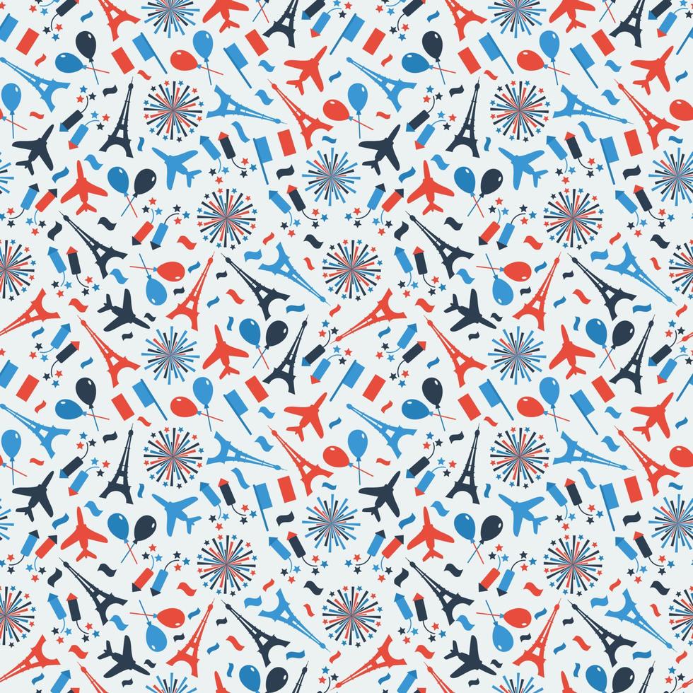 Bastille Day, Independence Day of France, symbols. Seamless pattern with symbol of celebration. vector