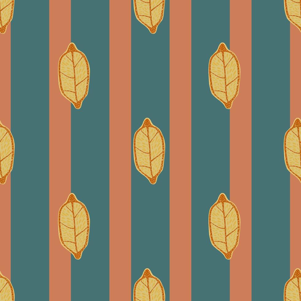 Creative seamless food pattern with orange lemon ornament. Striped background with blue lines. vector