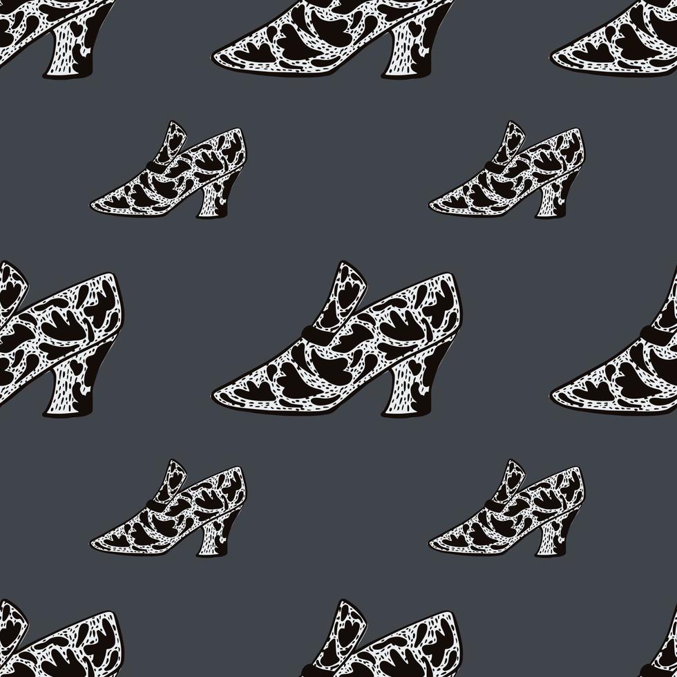 patrón de moda impecable con zapatos de mujer con estampado de adorno negro. fondo gris vector