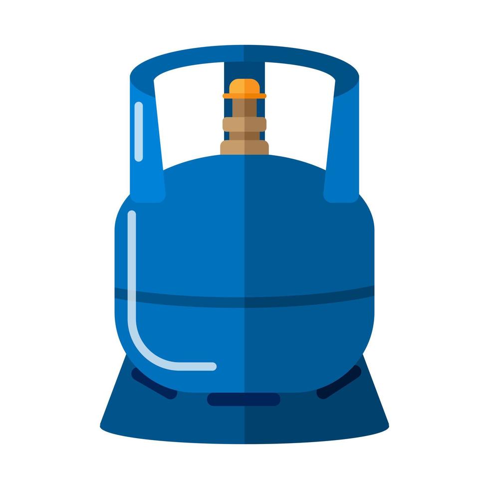Short gas cylinder isolated on white background. Blue propane bottle with handle icon container in flat style. Small canister fuel storage vector
