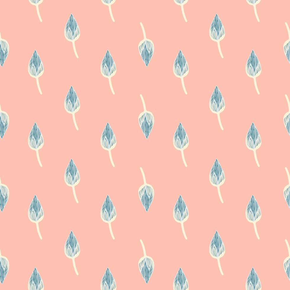 Doodle flat seamless decorative lotus bud pattern in blue tones. Pink pastel background. Nature backdrop. vector