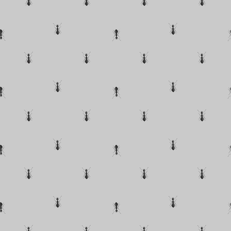 Seamless pattern colony ants on gray background. Vector insects template in flat style for any purpose. Modern animals texture.