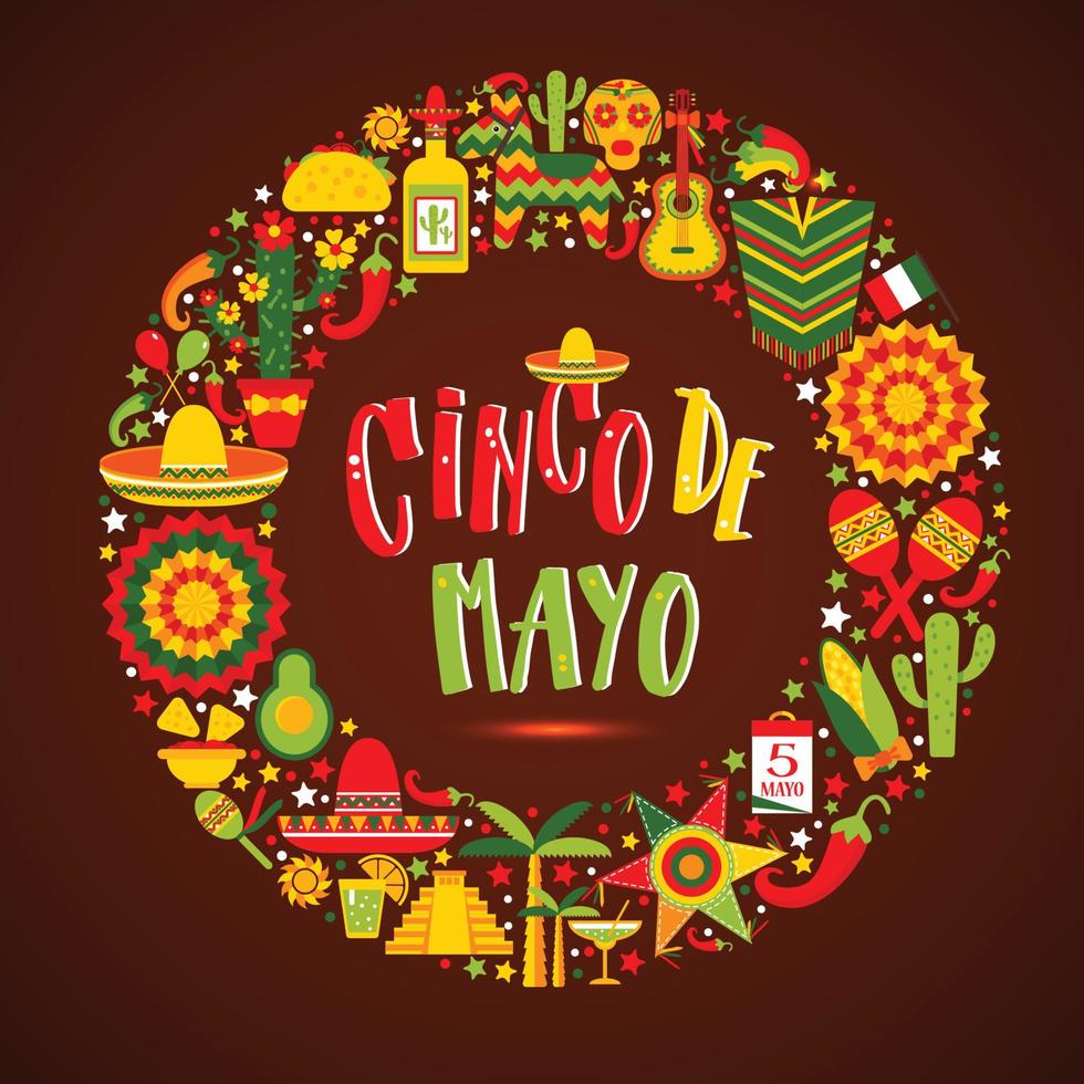 Cinco de mayo. Hand drawn lettering phrase. Design element for poster, postcard. Vector illustration