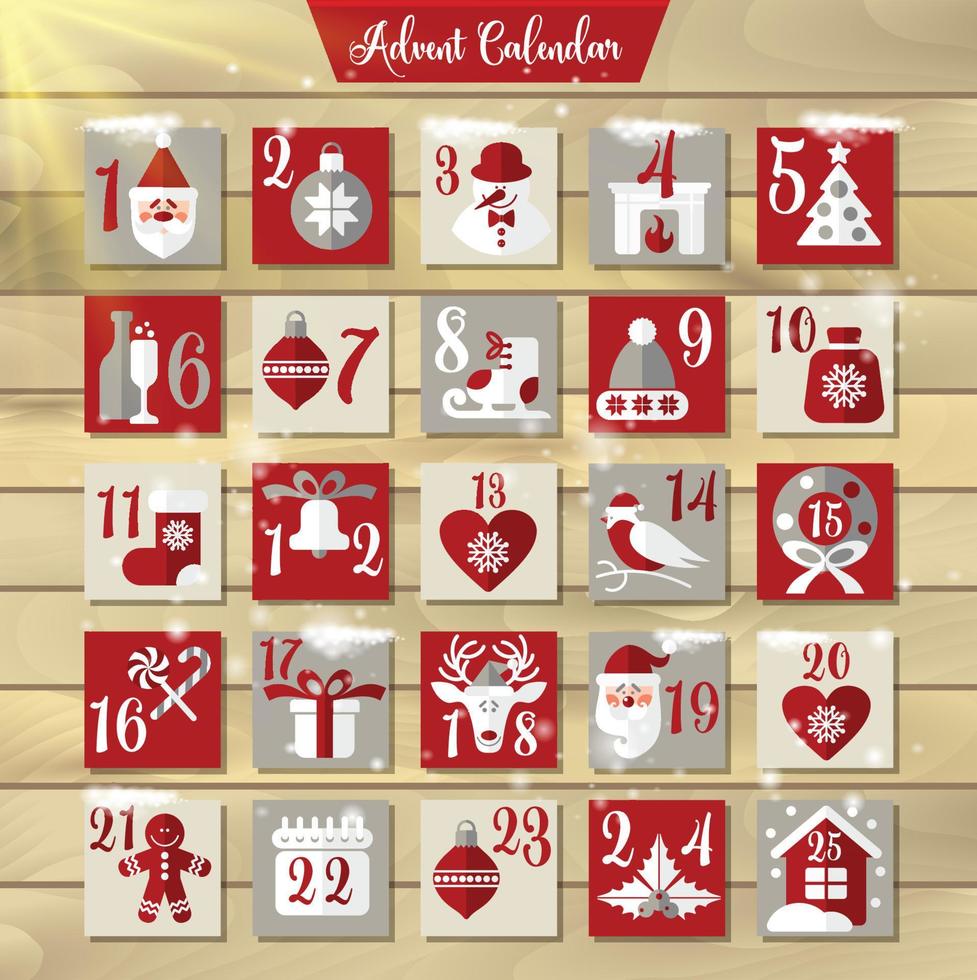 Christmas Advent Calendar or Poster. Winter Holidays Design Elements. Countdown Calendar. vector