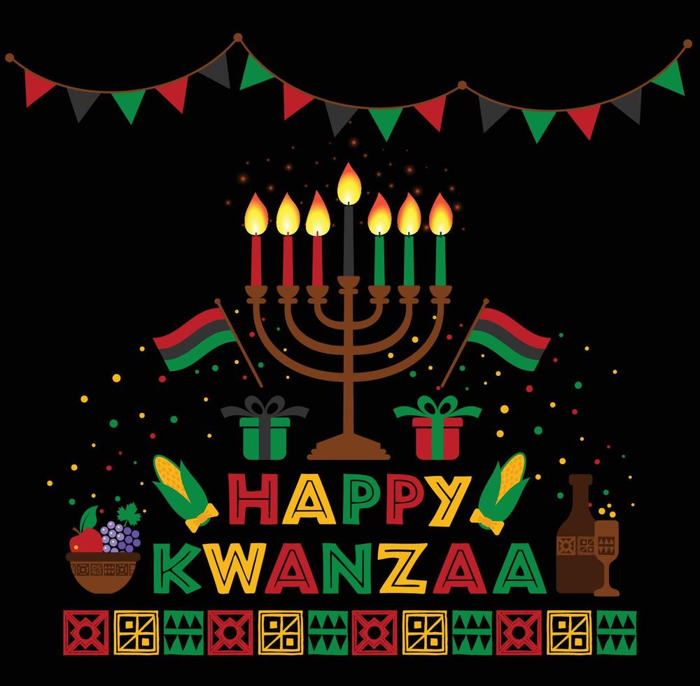 Banner for Kwanzaa with traditional colored and candles representing the Seven Principles or Nguzo Saba . vector