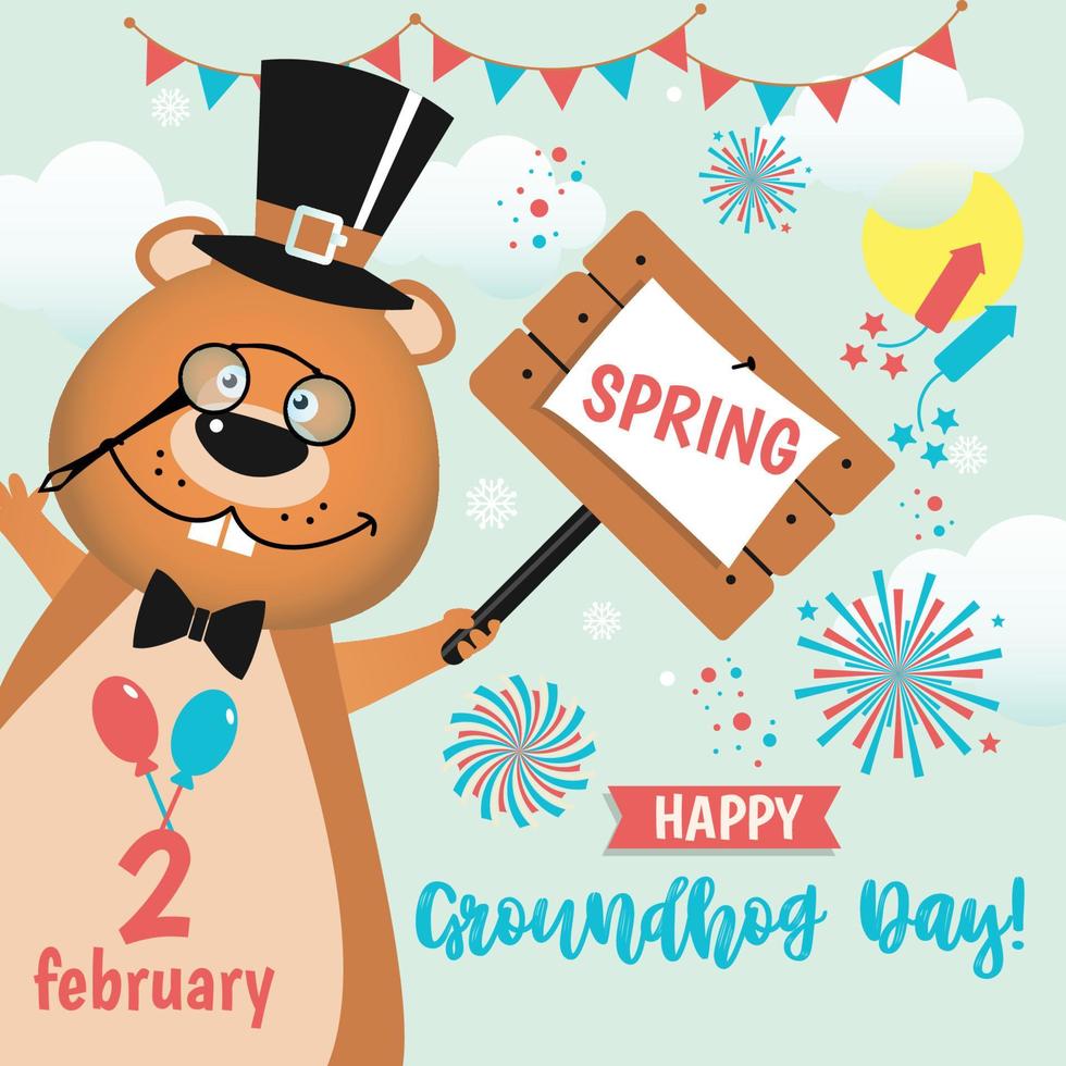 Happy Groundhog Day design with cute and funny groundhog vector