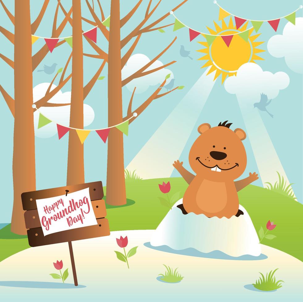 Happy Groundhog Day design with cute and funny groundhog vector