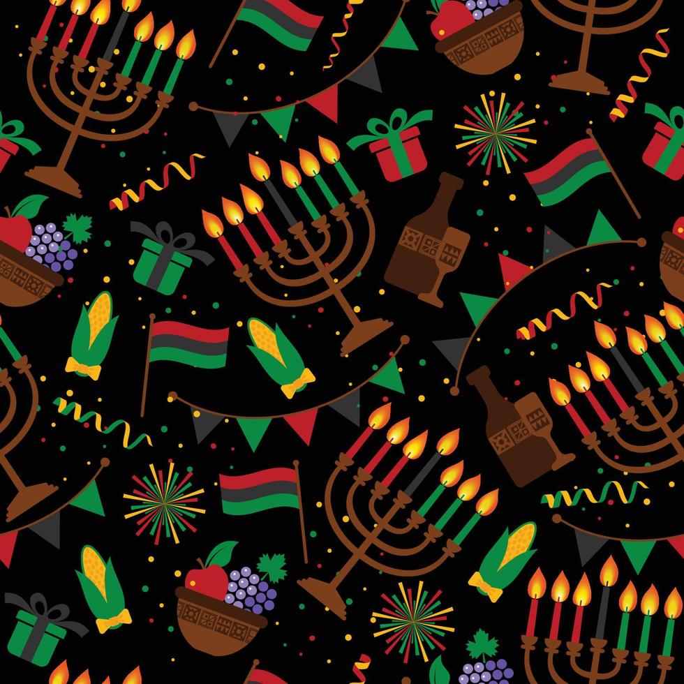 Seamless pattern for Kwanzaa with traditional colored and candles representing the Seven Principles or Nguzo Saba . vector
