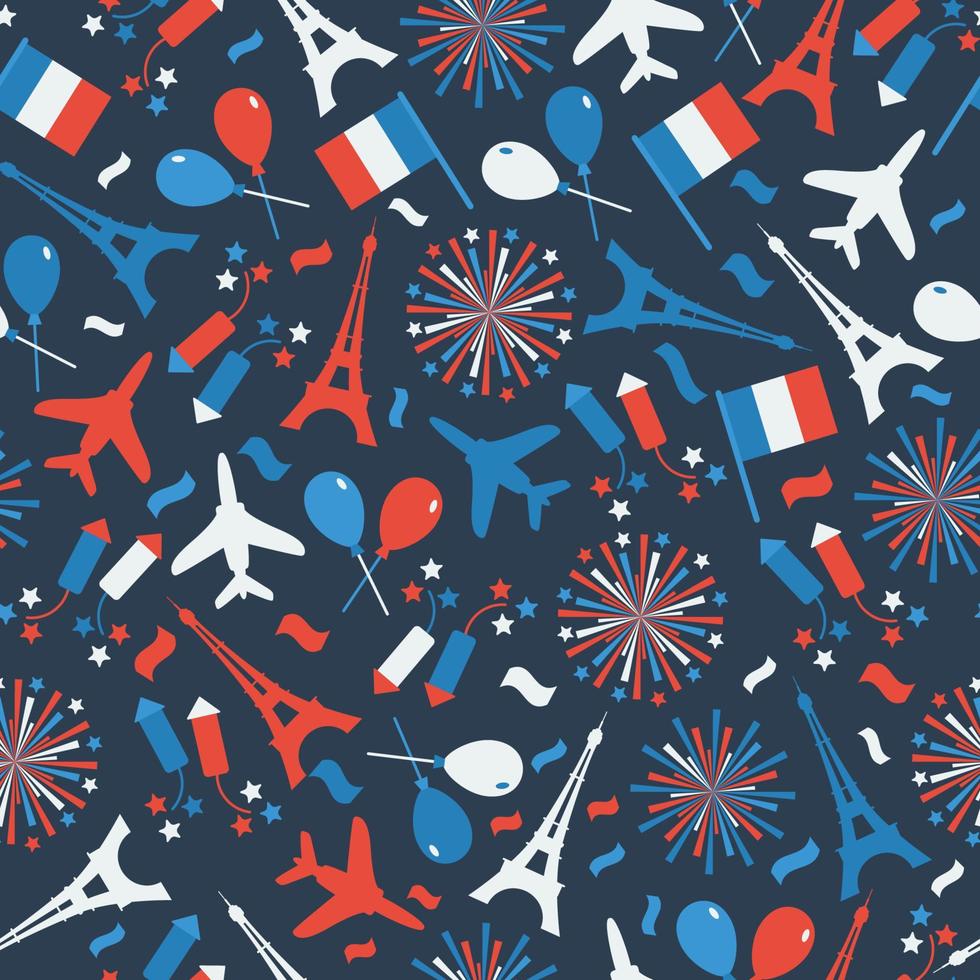 Bastille Day, Independence Day of France, symbols. Seamless pattern with symbol of celebration. vector