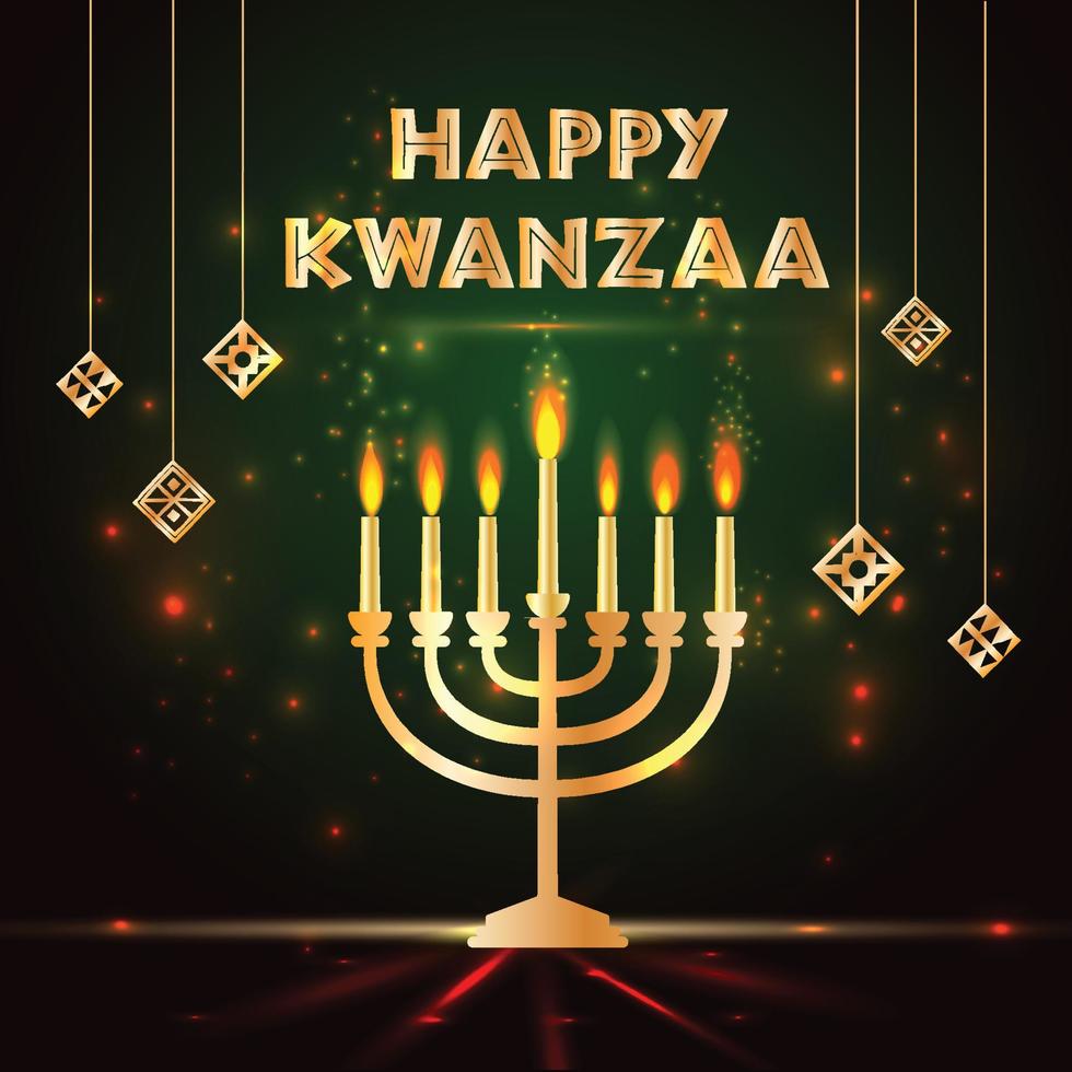 Banner for Kwanzaa with traditional colored and candles representing the Seven Principles or Nguzo Saba . vector