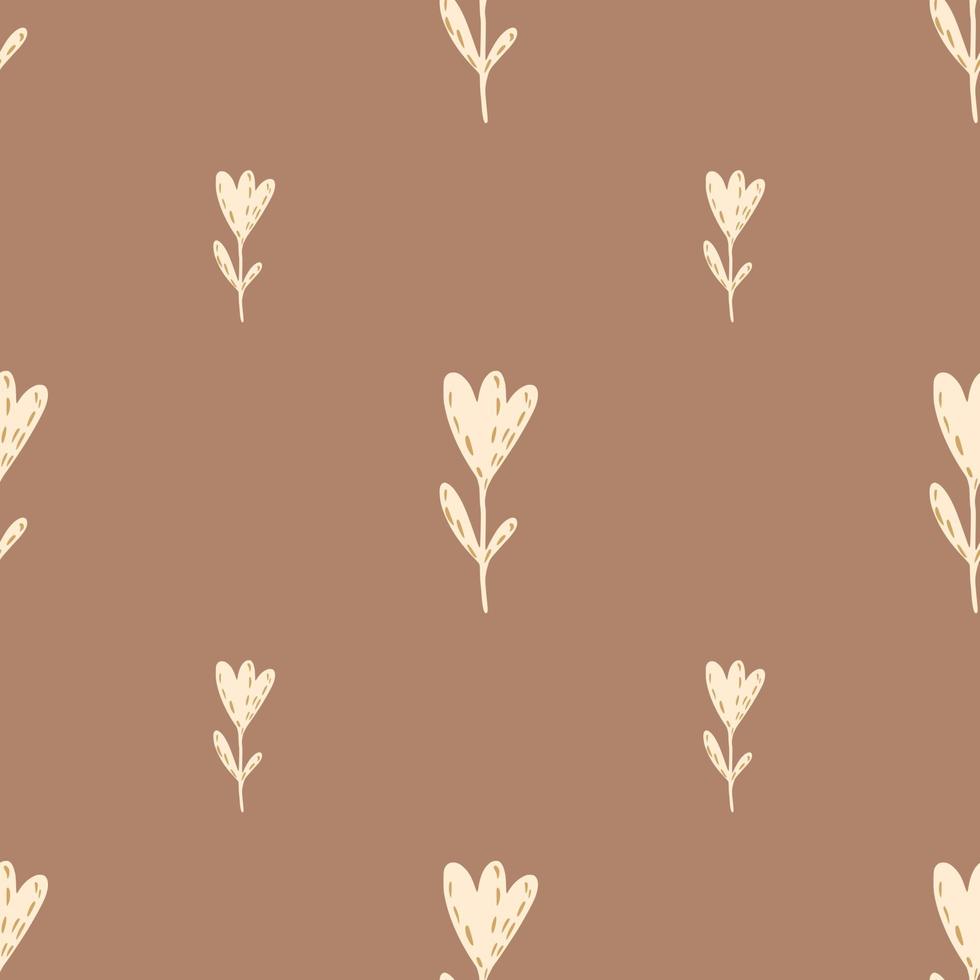 Seamless doodle pattern with flower doodle elements. Minimalistic autumn print in beige and brown tones. vector