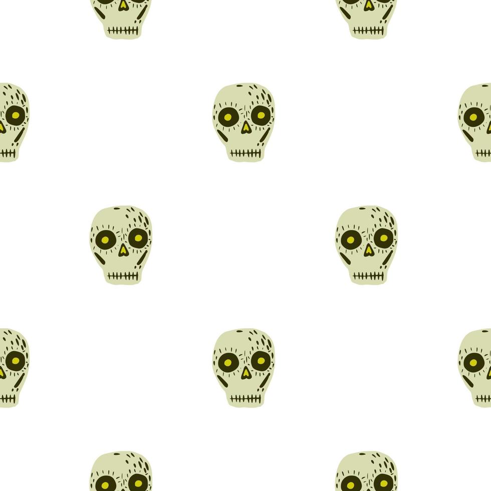 Isolated seamless pattern with mexican skull decor ornament. Beige skeleton shapes on white backgound. vector