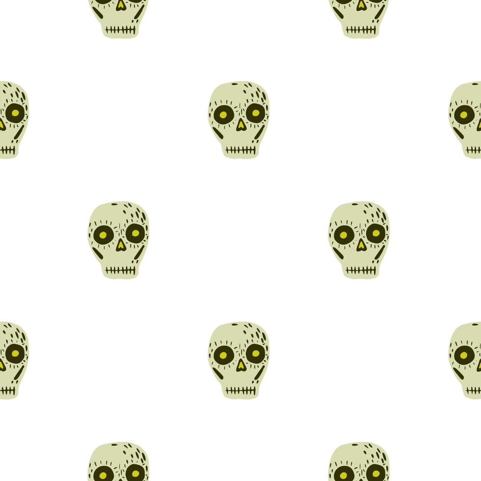 patrón inconsútil aislado con adorno de decoración de calavera mexicana. formas de esqueleto beige sobre fondo blanco. vector