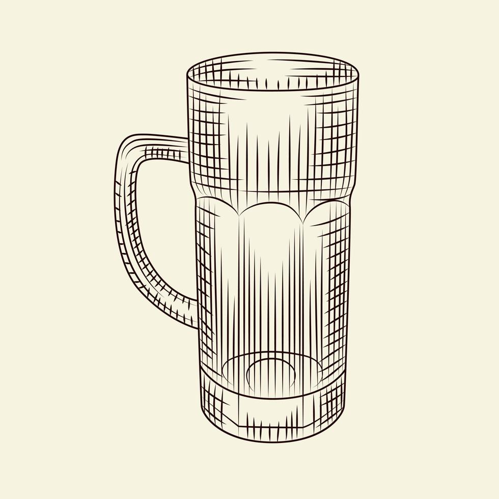 Empty glass of beer isolated on light background. Hand drawn beer mug in sketch style. vector