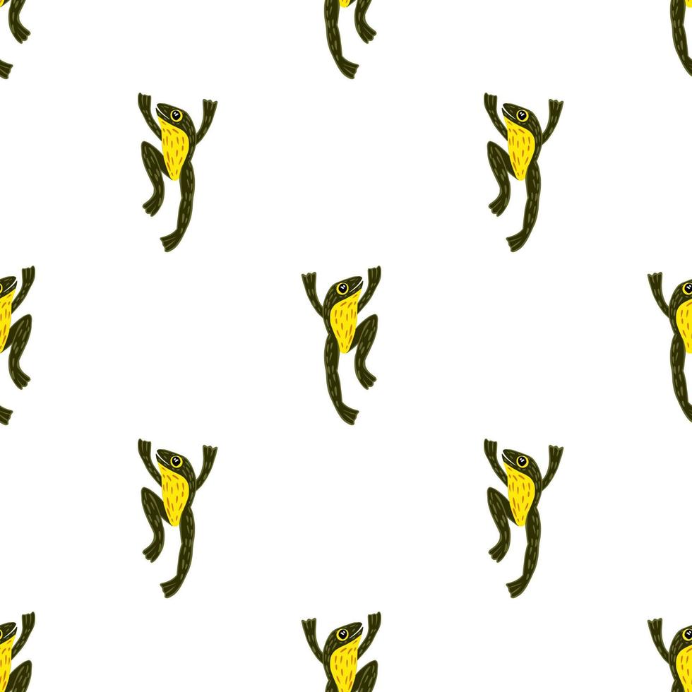 Isolated seamless bright patter witn marine animal black and yellow colored frog print. White background. vector