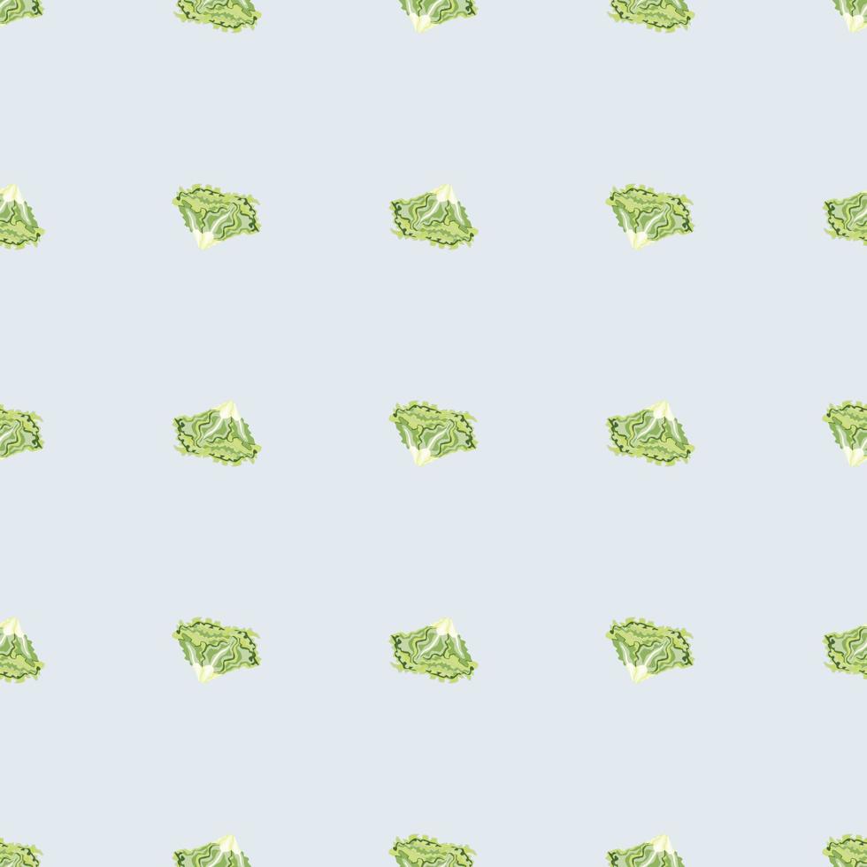 Seamless pattern Batavia salad on blue background. Minimalistic ornament with lettuce. vector