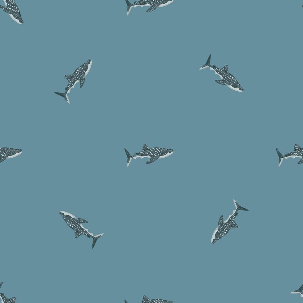 Whale shark seamless pattern in scandinavian style. Marine animals background. Vector illustration for children funny textile.