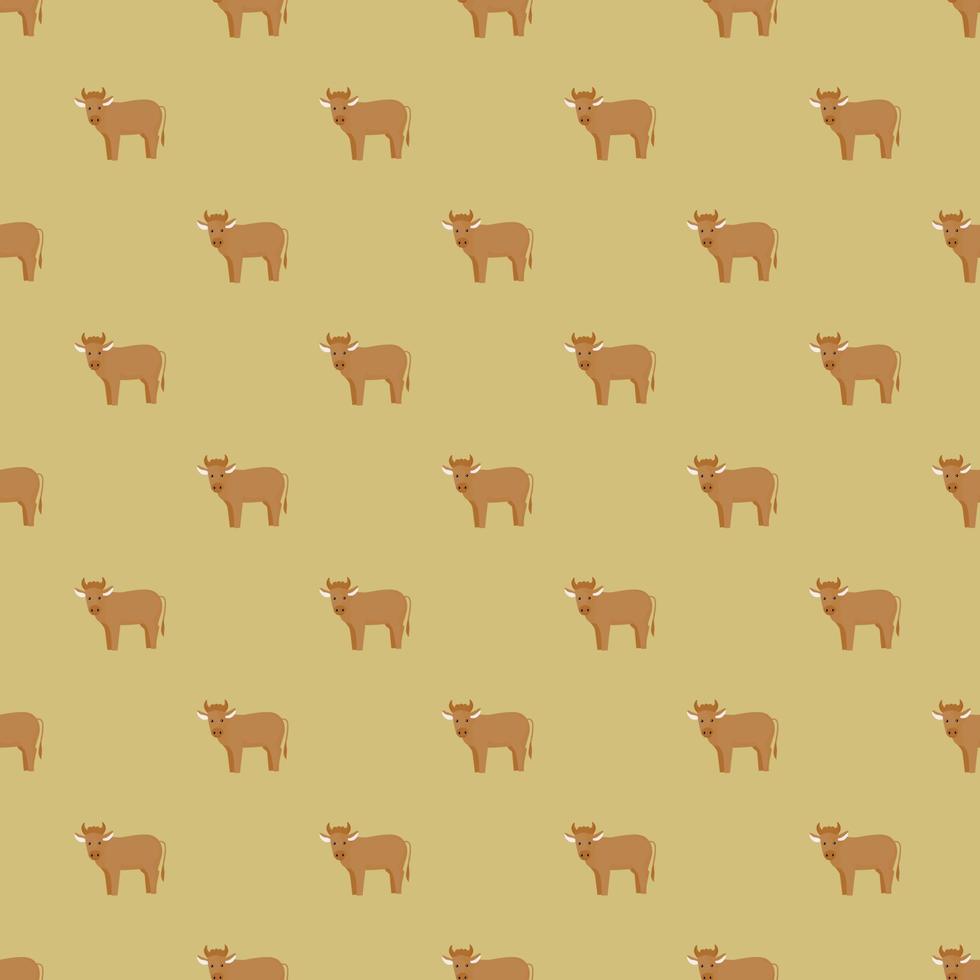 Seamless pattern of bull. Domestic animals on colorful background. Vector illustration for textile.