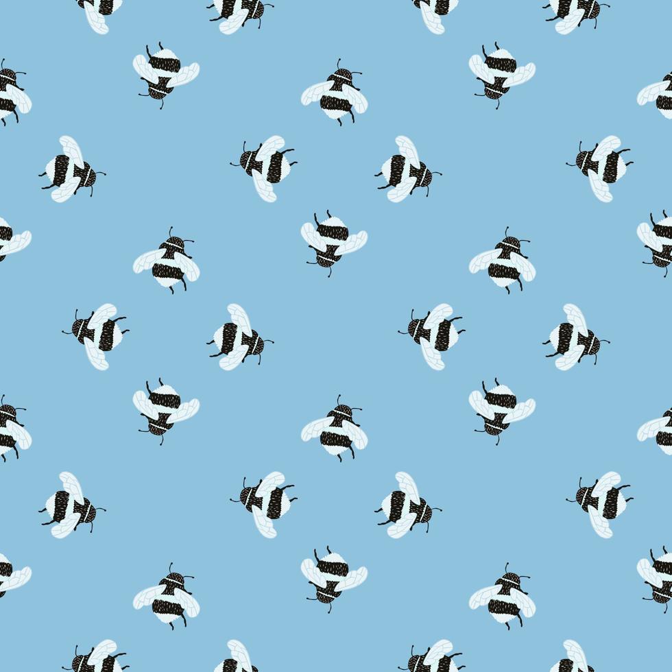 Bee pattern seamless in freehand style. Cute insect which extract honey on colorful background. Vector illustration for textile.