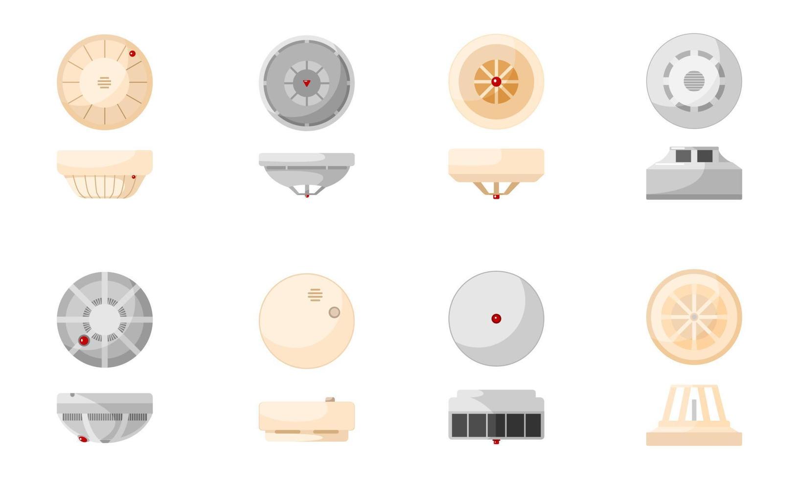 Set fire prevention smoke detector sensor on white background. Gas sensor in flat style. Home safety alarm. vector