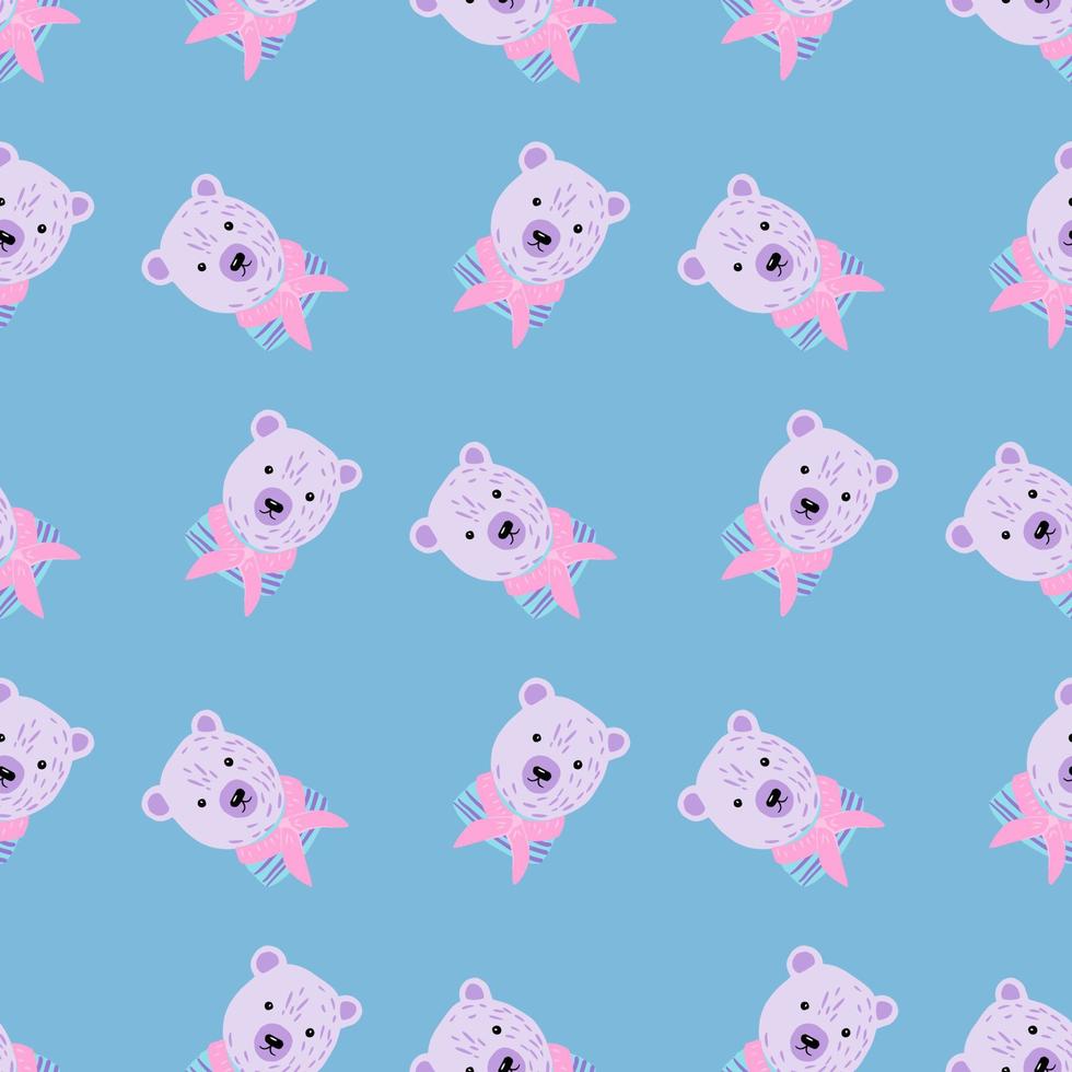 niños divertidos patrones sin fisuras con estampado de cabeza de osos de color rosa. fondo azul pastel. vector