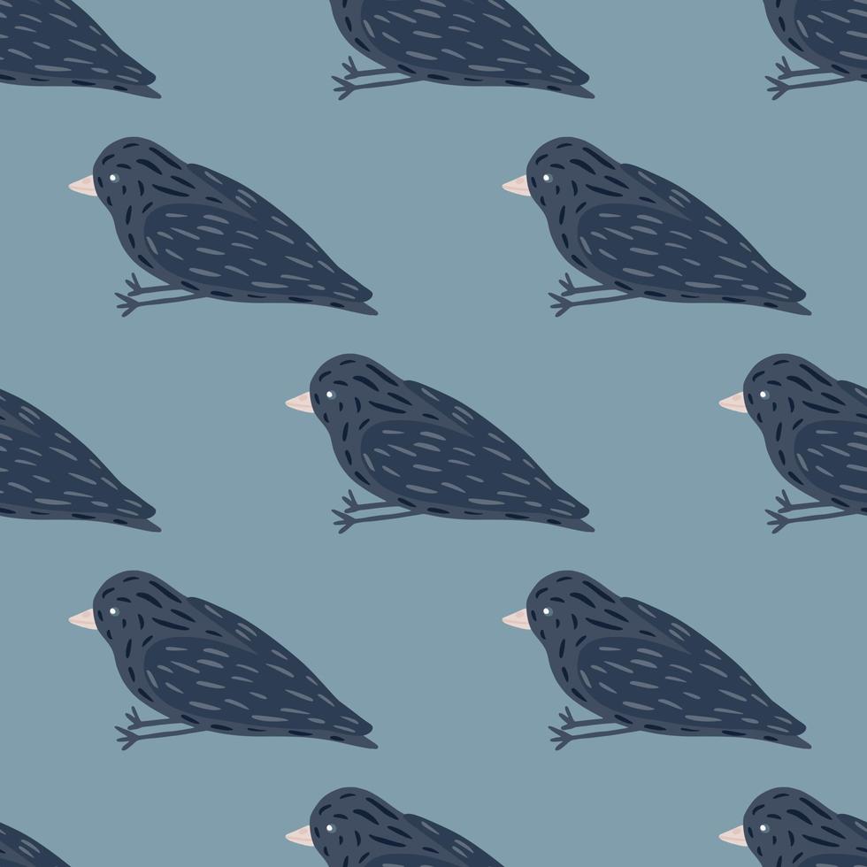 Blue palette seamless pattern with simple birds ornament. Cartoon animal flying print. vector