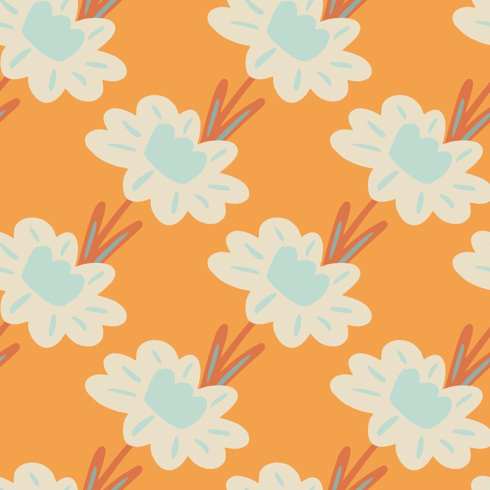 siluetas de flores de color gris y azul de patrones sin fisuras. fondo naranja brillante. telón de fondo de floración. vector