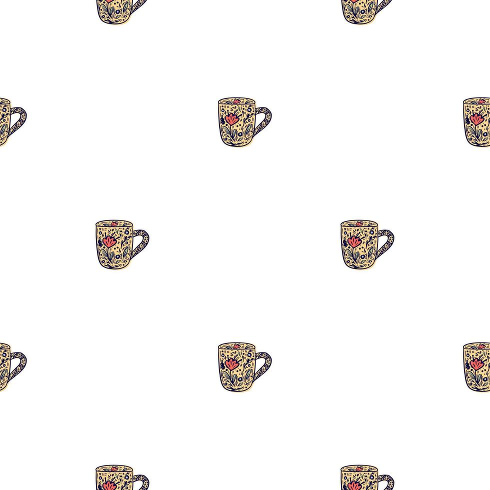 Cute mugs seamless pattern. Background of teatime. vector