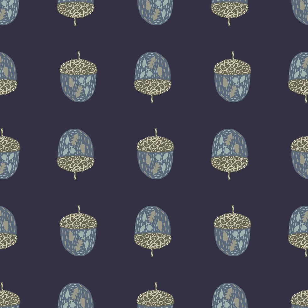 Seamless forest pattern with hand drawn chestnut ornament. Navy blue background. vector