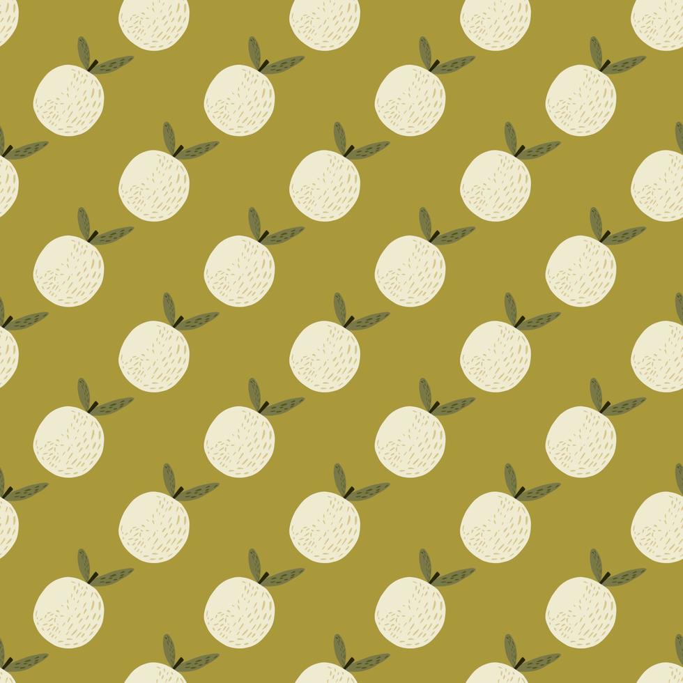 Decorative seamless pattern with light mandarin silhouettes print. Green olive background. vector